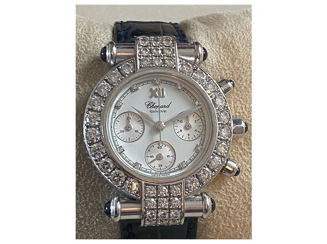 Chopard Chrono Uhr Weißgold Diamanten und Saphire Silber Hardware - Ansicht 3