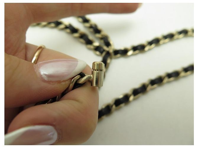NEUER CHANEL-GÜRTEL-CC-LOGO-INTERLACE-LEDER-HALSKETTE 95 LEDER-STAHLGÜRTEL Golden - Ansicht 3