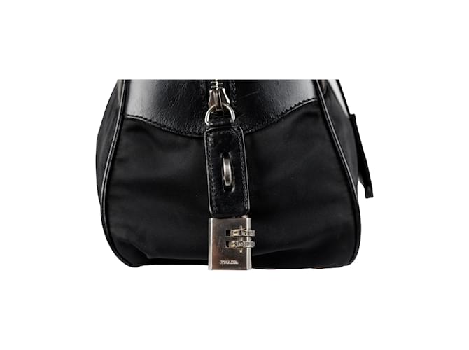 Jacquard Borsa Bowling Prada Nera in Nylon e Pelle Nero - vista 7
