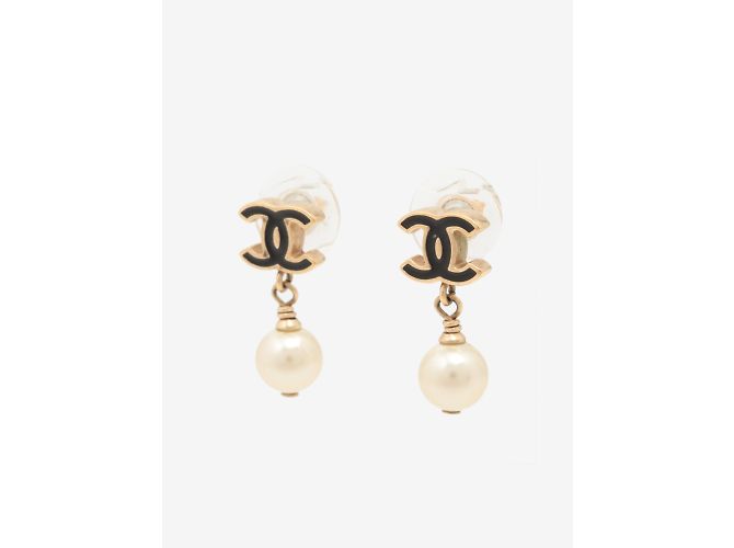 Chanel Orecchini a goccia con perle CC placcate in oro D'oro - vista 2