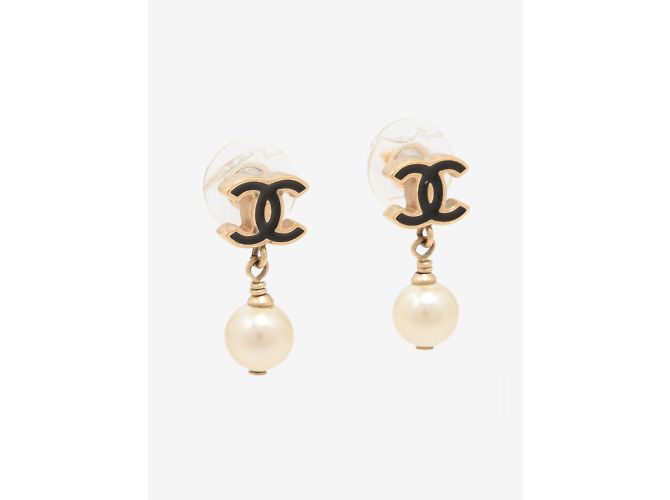 Chanel Orecchini a goccia con perle CC placcate in oro D'oro - vista 4
