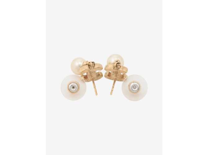 Chanel Orecchini a goccia con perle CC placcate in oro D'oro - vista 6