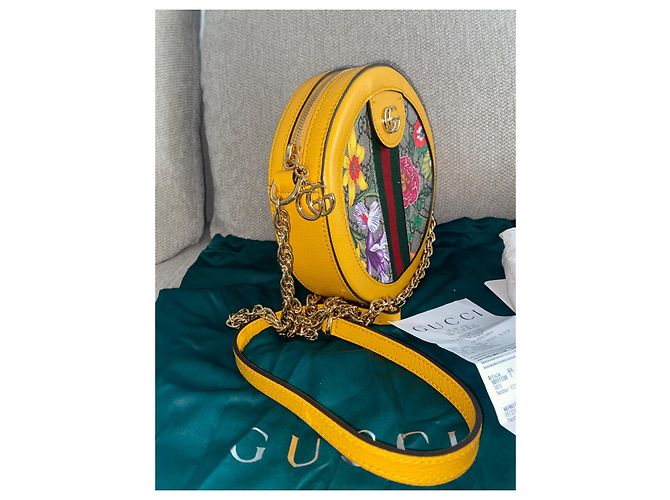 Borsa a tracolla Gucci Brown GG Supreme Round Flora Ophidia Marrone Beige Giallo - vista 2