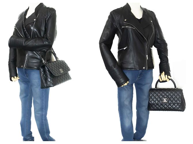 Chanel 2 Way Top Handle Sac à main Sac à bandoulière Cuir Caviar Noir - vue 12