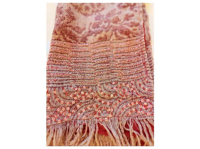 Sciarpa Antik Batik in lana rosso scuro con paillettes e perline Bordò - vista 2