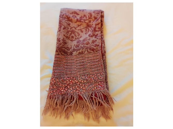 Sciarpa Antik Batik in lana rosso scuro con paillettes e perline Bordò - vista 3