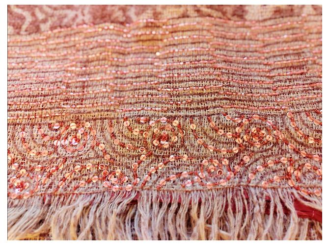 Sciarpa Antik Batik in lana rosso scuro con paillettes e perline Bordò - vista 5