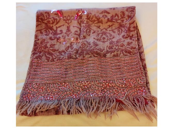 Sciarpa Antik Batik in lana rosso scuro con paillettes e perline Bordò - vista 6