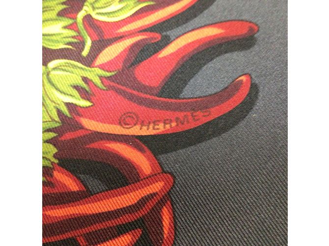 Hermès Hermes rosso / Sciarpa in twill di seta quadrata Hermes Multi Aux Pays des Epices grigio antracite Multicolore - vista 35