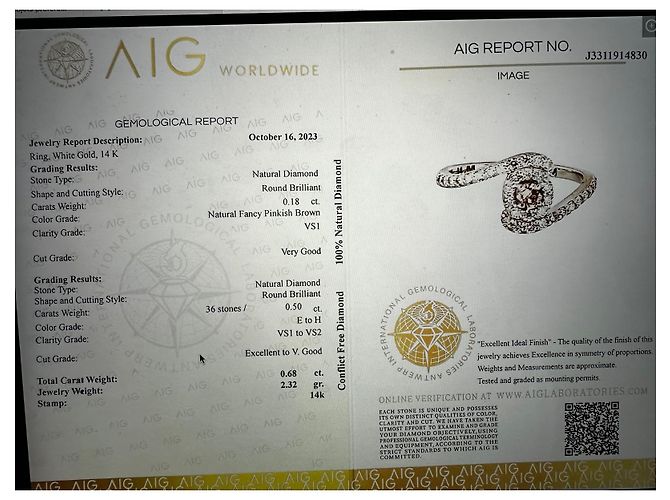 Autre Marque Rosa-brauner Diamantring Weiß - Ansicht 7