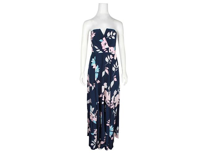 Yumi Kim Blaues, trägerloses Maxikleid aus Seide mit Blumenmuster - Ansicht 2