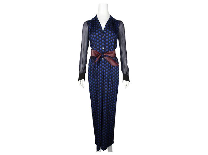 Diane Von Furstenberg Elektrisch blauer Cathy-Overall mit Punkten und Streifen - Ansicht 2