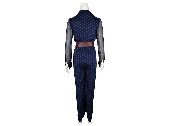 Diane Von Furstenberg Elektrisch blauer Cathy-Overall mit Punkten und Streifen - Ansicht 3