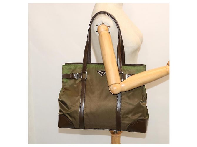 PRADA Borsa A Spalla Nylon Pelle Verde Auth ep1747 - vista 24