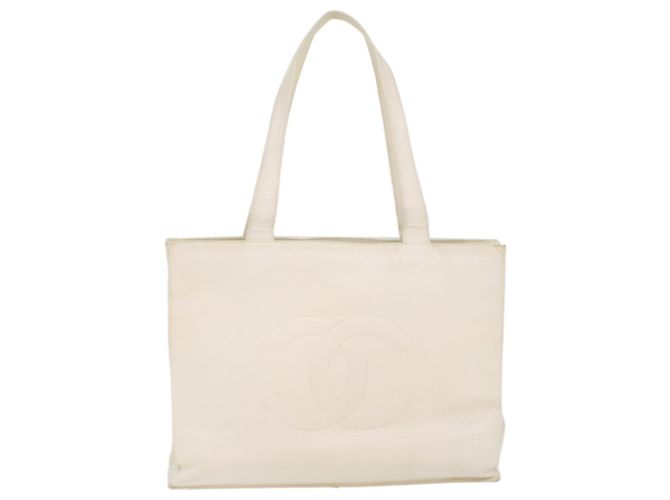 CHANEL Einkaufstasche Caviar Skin White CC Auth bs8320 Weiß - Ansicht 13