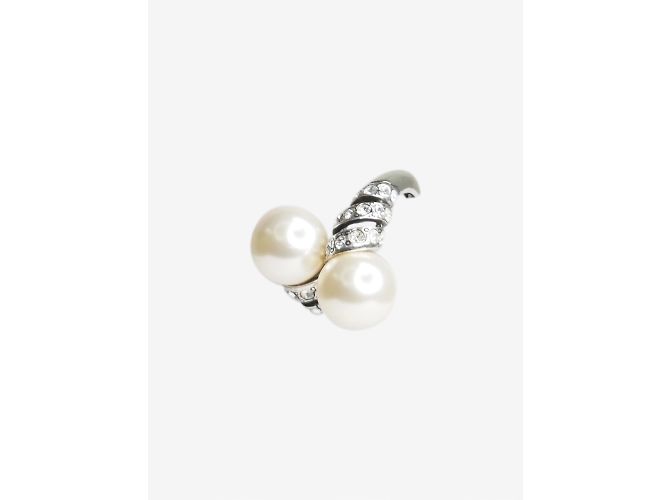 Saint Laurent Orecchino singolo a clip con cristalli argentati e perle finte Argento - vista 2