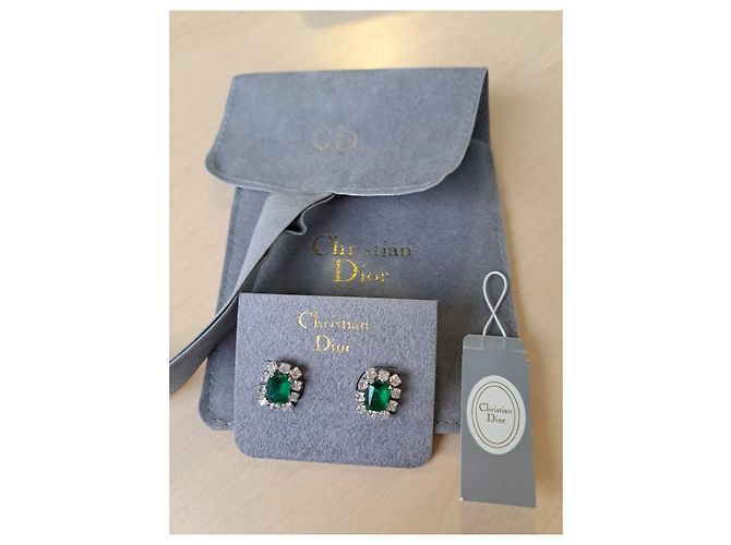Christian Dior Rechteckige Silberne Ohrringe Smaragd Optik Grün - Ansicht 2