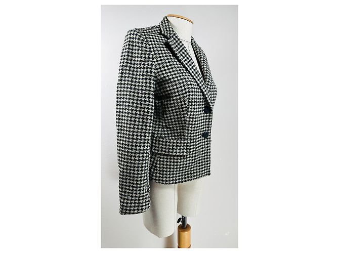 Blazer Max Mara Houndstooth de Lã Preto e Branco - vista 2
