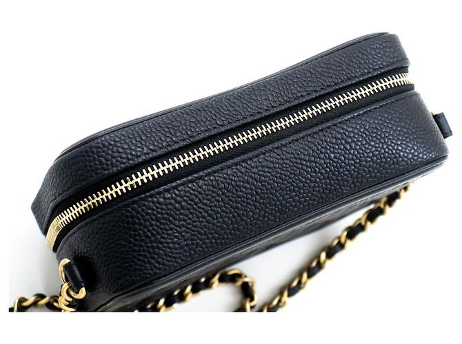 Borsa a tracolla con catena CHANEL in pelle di vitello Micro Caviar granulata Nera con zip Nero - vista 10
