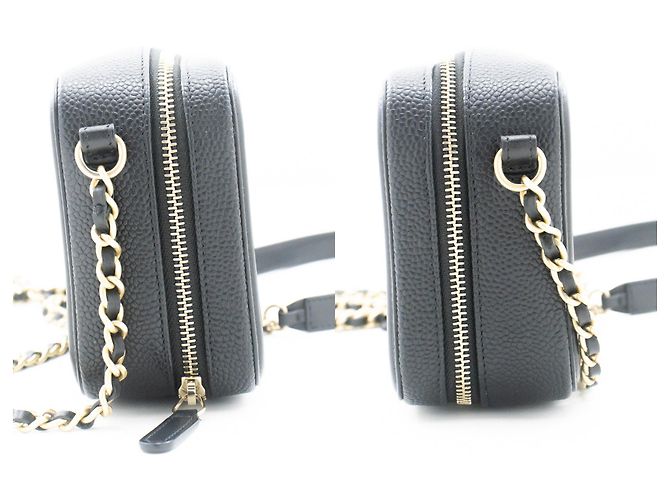 Borsa a tracolla con catena CHANEL in pelle di vitello Micro Caviar granulata Nera con zip Nero - vista 5