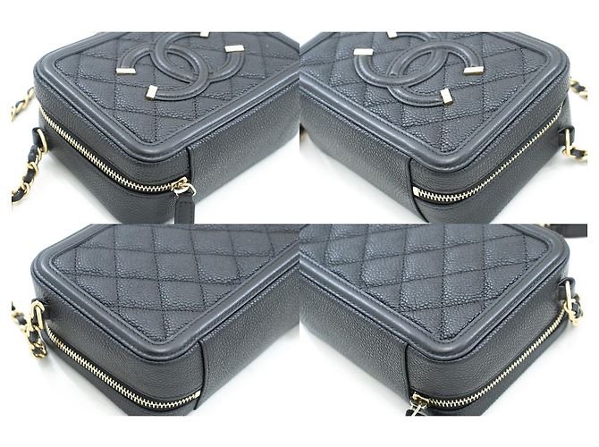 Borsa a tracolla con catena CHANEL in pelle di vitello Micro Caviar granulata Nera con zip Nero - vista 6