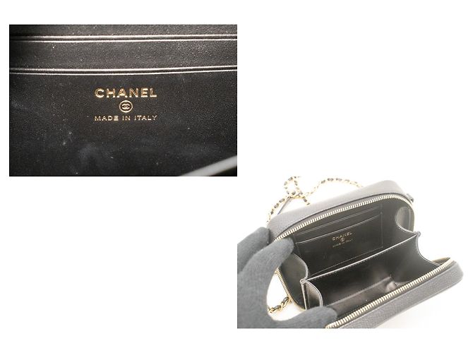 Borsa a tracolla con catena CHANEL in pelle di vitello Micro Caviar granulata Nera con zip Nero - vista 8