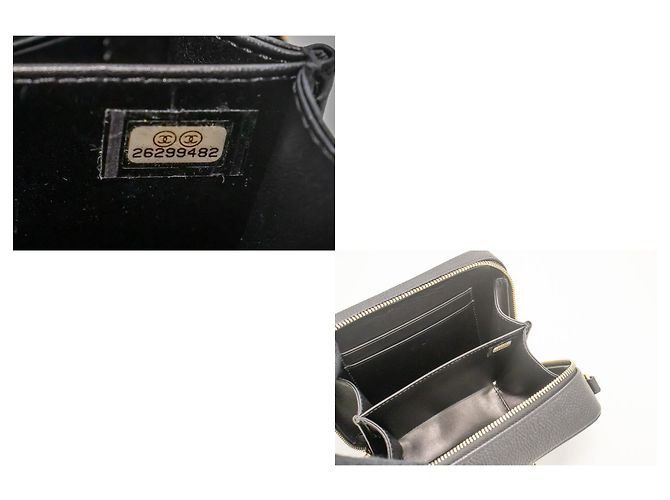 Borsa a tracolla con catena CHANEL in pelle di vitello Micro Caviar granulata Nera con zip Nero - vista 9