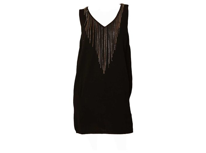 Patrizia Pepe Maglia di cotone nera con. Mini abito senza maniche con catene 2 Nero - vista 3