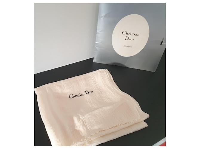 Dior weißer Seidenschal Creme - Ansicht 2