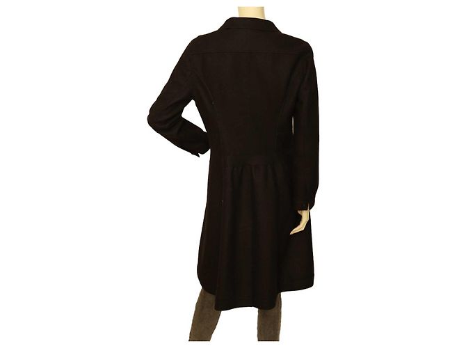 Miu Miu Cappotto al ginocchio con scollo a V in lana nera e lunghezza al ginocchio 44 Nero - vista 2