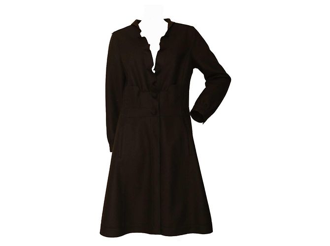 Miu Miu Cappotto al ginocchio con scollo a V in lana nera e lunghezza al ginocchio 44 Nero - vista 3