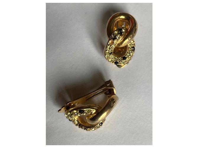 Orecchini Christian Dior in cristallo dorato Gold hardware - vista 2