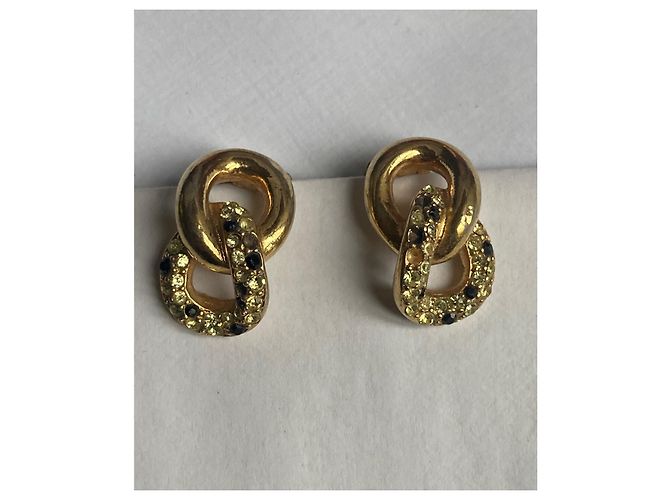 Orecchini Christian Dior in cristallo dorato Gold hardware - vista 3