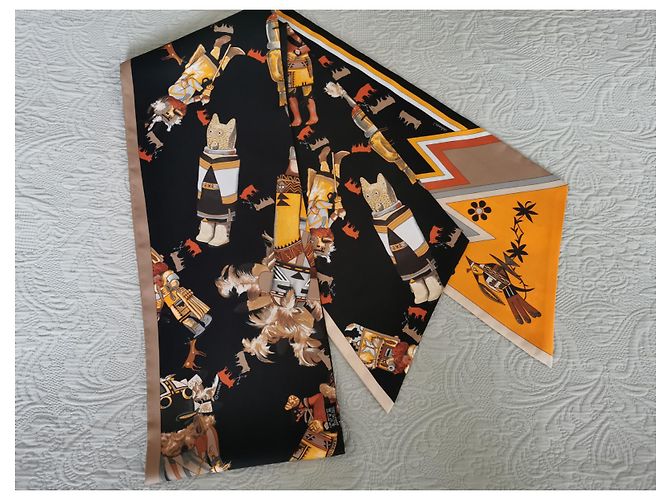 Hermès Sciarpa Hermes in maxi twilly "Kachinas" in seta Multicolore - vista 14