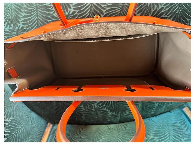 Borsa Hermès Birkin 35 arancione in pelle - vista 3