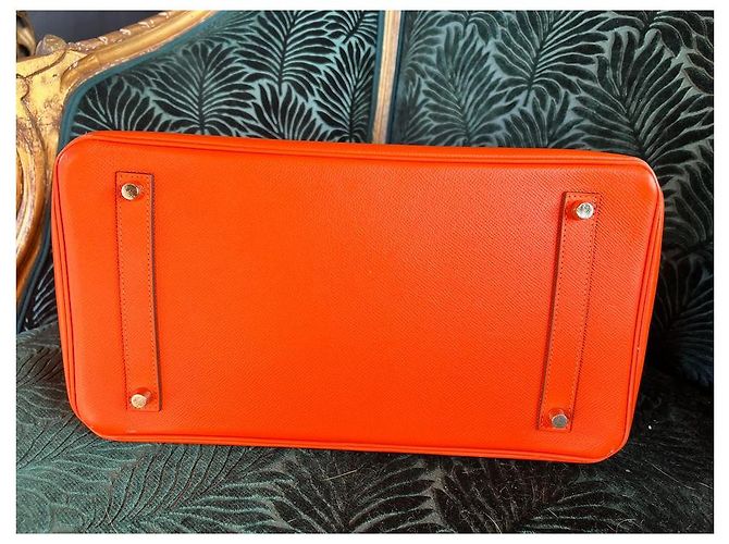 Borsa Hermès Birkin 35 arancione in pelle - vista 4