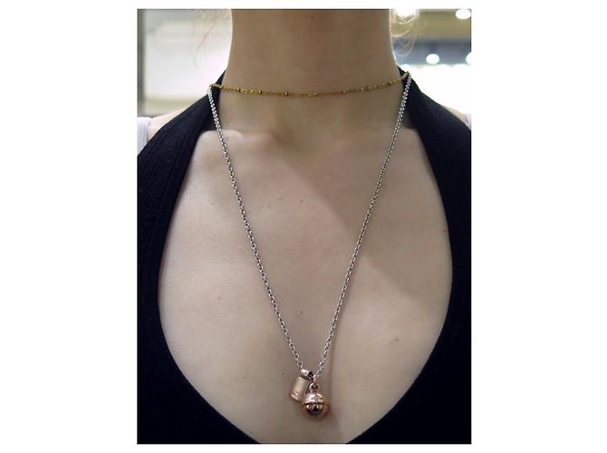 COLLANA IN ARGENTO DODO POMELLATO ESSENZIALE 2 CIONDOLO CAMPANELLA TAG DODO ORO ROSA 9K - vista 10