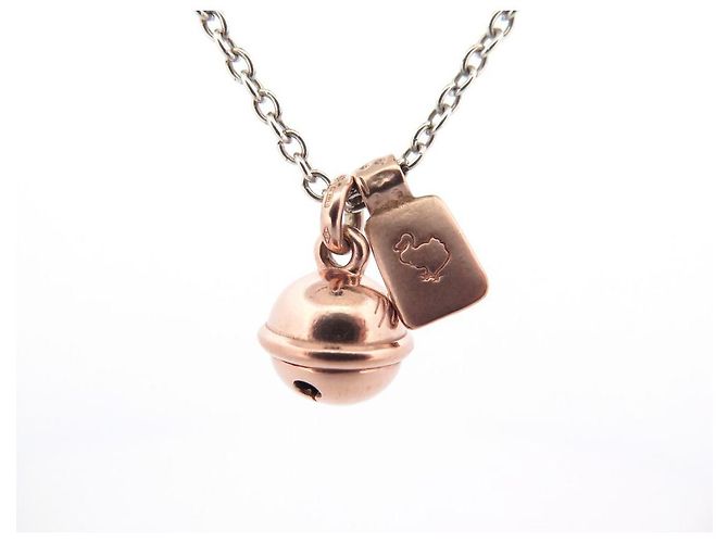 COLLANA IN ARGENTO DODO POMELLATO ESSENZIALE 2 CIONDOLO CAMPANELLA TAG DODO ORO ROSA 9K - vista 2