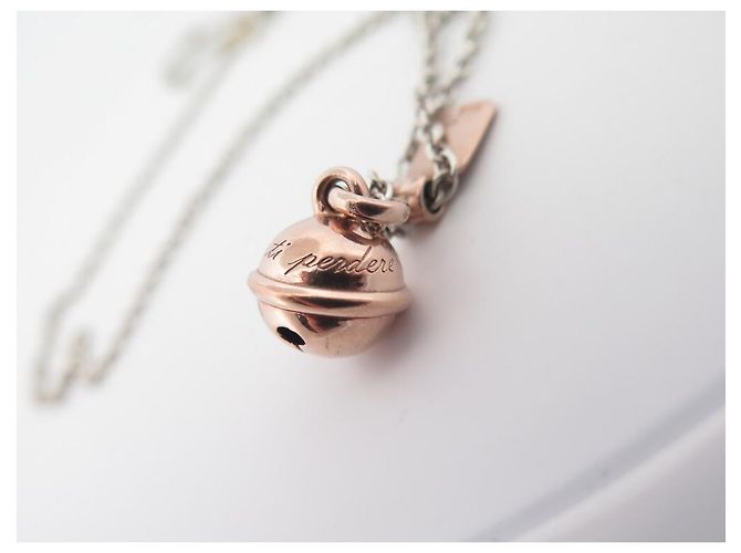 COLLANA IN ARGENTO DODO POMELLATO ESSENZIALE 2 CIONDOLO CAMPANELLA TAG DODO ORO ROSA 9K - vista 3