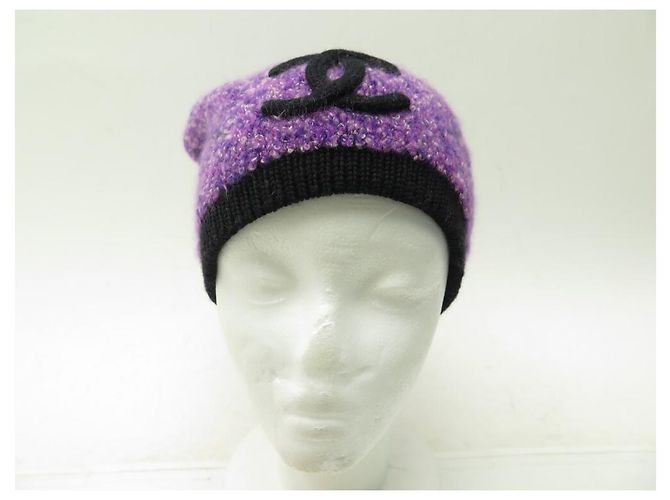 NUOVO CAPPELLO IN CASHMERE CON LOGO CHANEL CC 44SCIARPA IN CASHMERE VIOLA VIOLA CM Porpora - vista 2