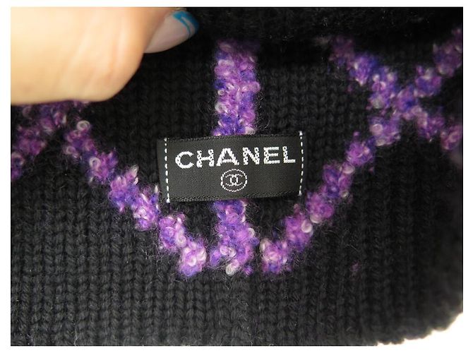 NUOVO CAPPELLO IN CASHMERE CON LOGO CHANEL CC 44SCIARPA IN CASHMERE VIOLA VIOLA CM Porpora - vista 4