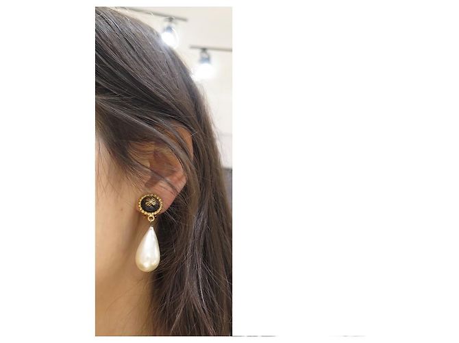 VINTAGE CHANEL CLOVER & ANHÄNGER PERLENOHRRINGE GOLDENE OHRRINGE - Ansicht 9