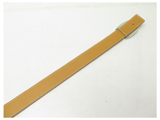 Hermès SELTENE HERMES-GÜRTELGRÖSSE 70 GOLDENER LEDERGÜRTEL MIT VIBRATO-LEDERSCHNALLE Kamel - Ansicht 3