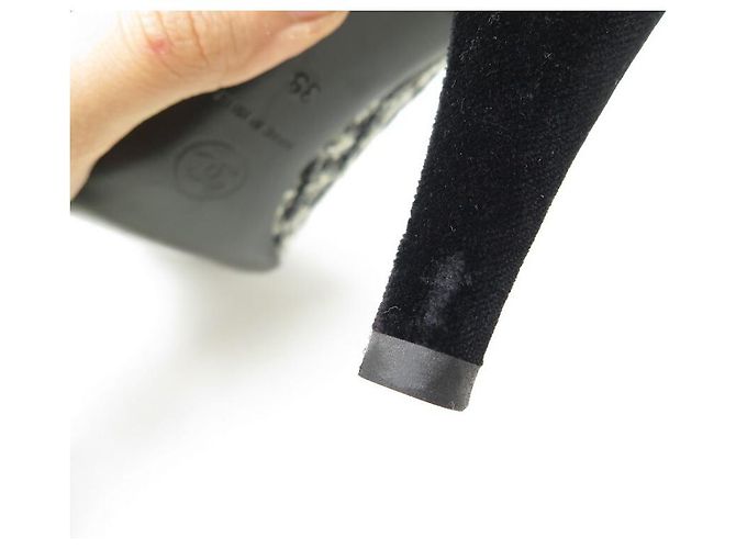 CHANEL SCHUHE PUMPEN 39 AUS GRAUEM TWEED-CANVAS + GRAUER SCHUHBOX - Ansicht 7