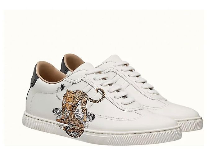 Sneakers Hermès Quicker in pelle bianca Bianco - vista 3