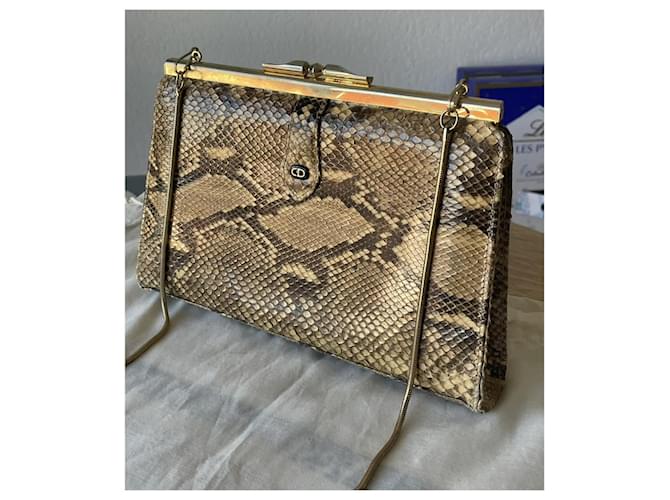 DIOR 70la pochette in pitone di Nero Marrone chiaro Gold hardware - vista 2