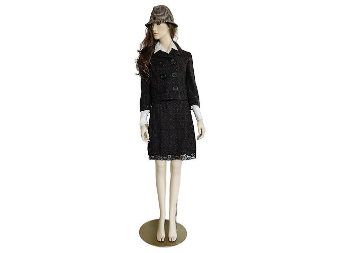 Completo gonna e giacca Dolce & Gabbana in lana nero e marrone Marrone chiaro Marrone scuro - vista 13