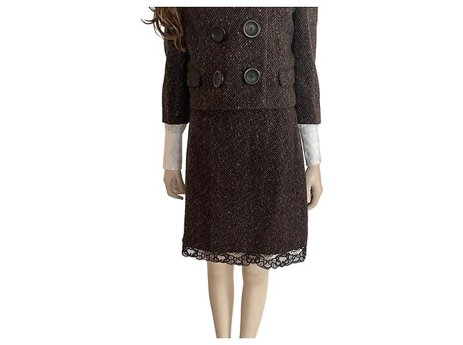 Completo gonna e giacca Dolce & Gabbana in lana nero e marrone Marrone chiaro Marrone scuro - vista 3