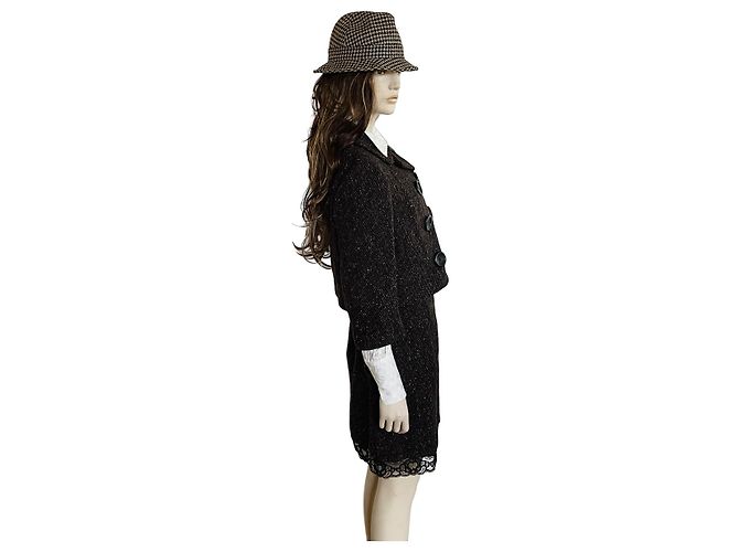 Completo gonna e giacca Dolce & Gabbana in lana nero e marrone Marrone chiaro Marrone scuro - vista 5