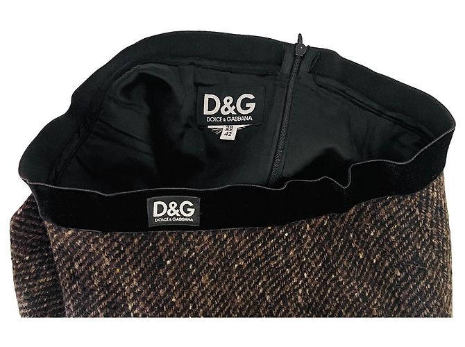 Completo gonna e giacca Dolce & Gabbana in lana nero e marrone Marrone chiaro Marrone scuro - vista 8